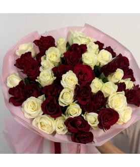 51 MIX RED WHITE ROSE 55 CM 