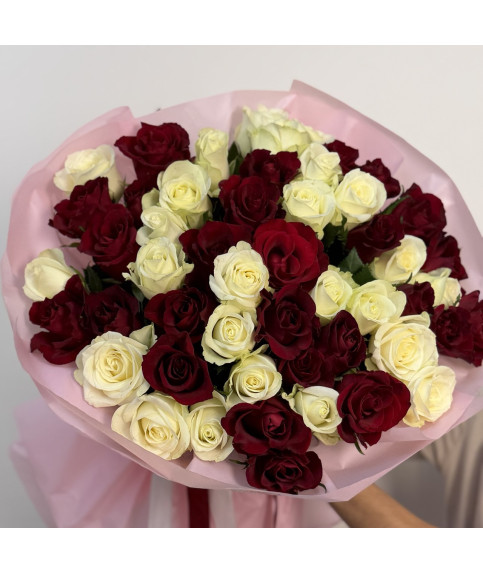 51 MIX RED WHITE ROSE 55 CM 